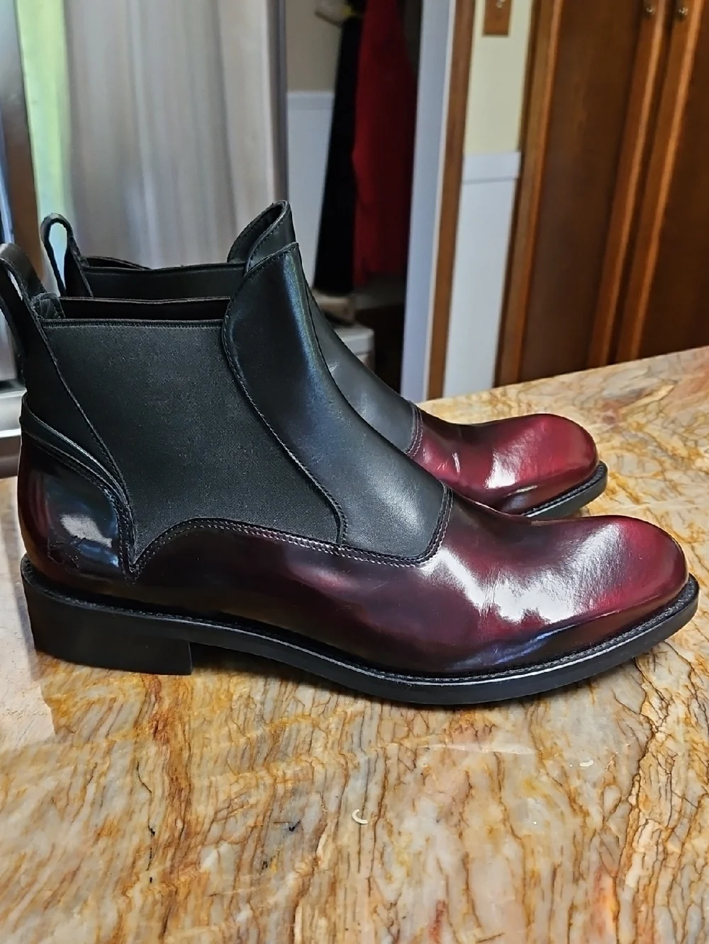 JOHN FLUEVOG Two-Tone Black and Burgundy Chelsea Boots -MENS 10
